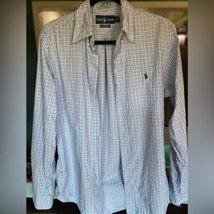 Polo blue plaid lingerie sleeve button up.